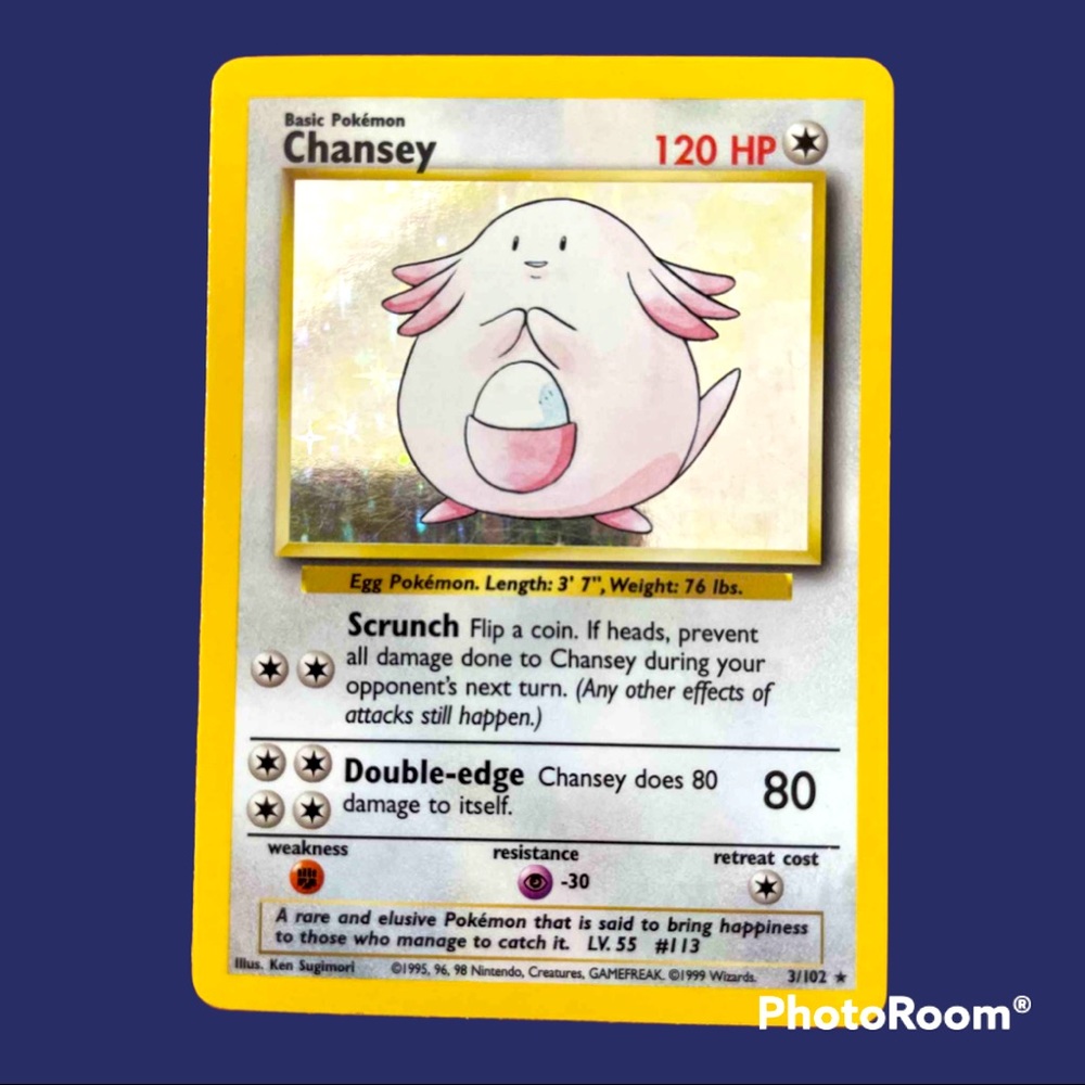 💎Vintage Rare 💎 Chansey Base Set 2 Holographic w/Swirl Pokemon Card 3/130